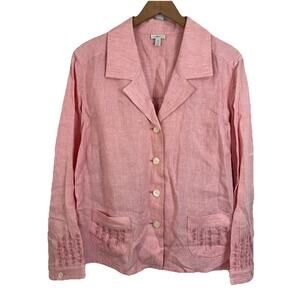 J. Jill Embroidered Linen Blend Blazer 2X Pink Floral Boho Plus Size Lightweight